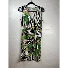 Worthington Faux Wrap Dress Womens Medium Green Zebra Mob Wife Resort Tropical