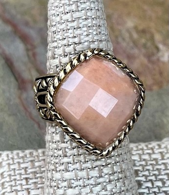 Barse NWT Pink Faceted Peach Quartz Golden Bronze Statement Ring Size 7.75