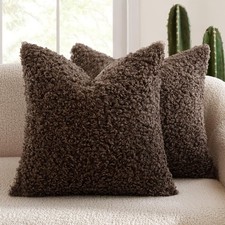 Pack of 2 Throw Pillow Covers 22x22 Inch Neutral Chocolate Faux Fur Decorativ...