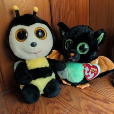 2 Plush Beanie Boos; Buzby the Bumble Bee & Beastie the Bat