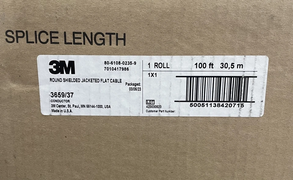 Cabo de fita plana 3m 3659/37-100, preto, 37 C, 7/36, 0,050" (1,27 mm), 100 pés - Imagem 2 de 4