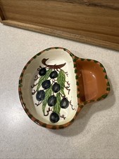 Olive Serving Bowl With Pit Sidecar Hand painted Made In Portugal Pottery