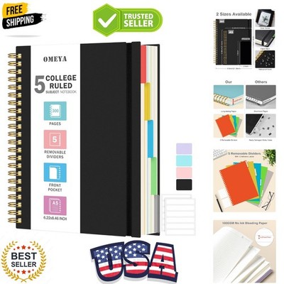5 Subject Notebooks College Ruled, Spiral Lined Notebook with Removable Divid...