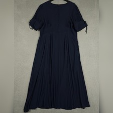 J Crew Dress Women 18 Plus Blue Drapey Button Up Midi Slit Tie Sleeves Retro NEW