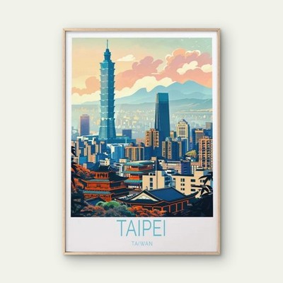 Taipei City in Taiwan Tower & Skyscraper Travel Poster Print Wall Art