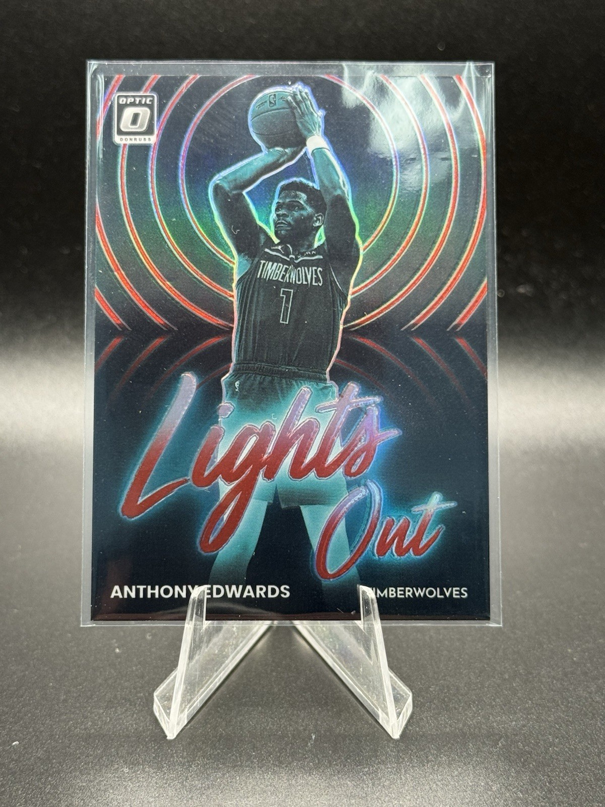 2022-23 Panini Donruss Optic Anthony Edwards #12 Lights Out Red #'d /99