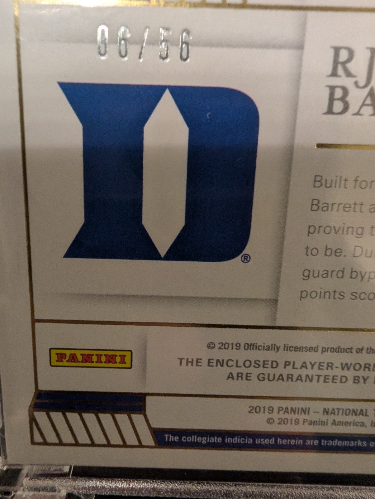 π₯2019 Panini National Treasures RJ Barrett Patch And Auto Number 6/56π₯ view 8