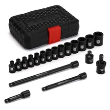 1/4 Inch Drive Magnetic Impact Socket Set, 19-Piece Metric, 4-15mm, 6 Point, ...