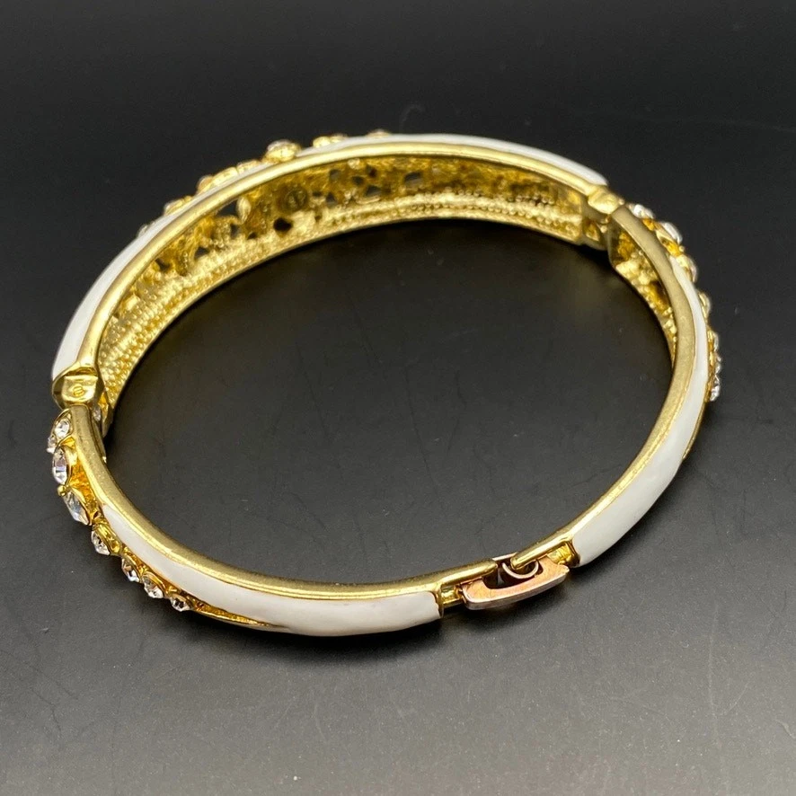 Vintage ERWIN PEARL Bracelet 10K GP White Enamel Crystal Linked Panels RARE - Image 4 of 4