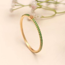 Green Emerald Openable Bangle Bracelet Gold Plated Statement Tennis Women Gift