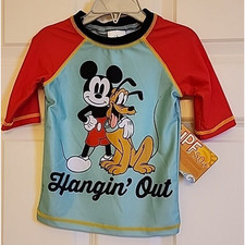 NEW Disney Boys's Rashguard 3/4 Sleeves Size-4 Mickey Mouse  Pluto