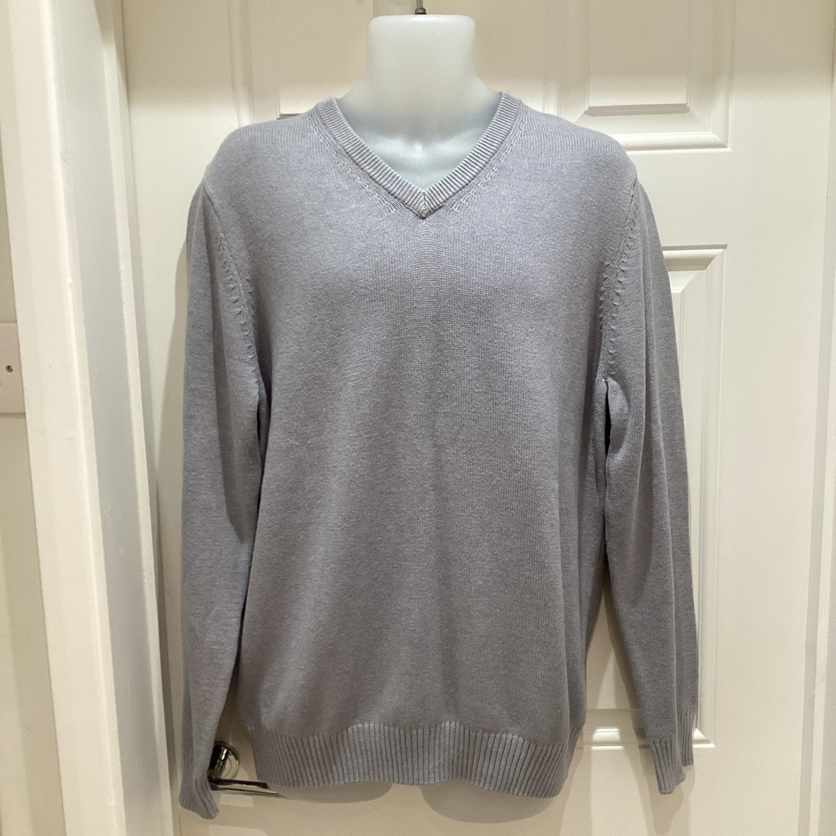 Maine New England Men's Tight Knit V-Neck Sweater Lt Blue Size - Main Image