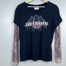 Nascar Chase Jimmie Johnson Women's Tee Shirt with Sheer Tatoo Sleeves Size L