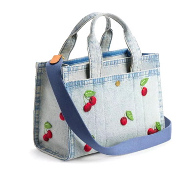 COACH Cargo Tote Bag Size 26 Cherry Embroidery Denim CDZ31 B4/EI