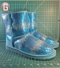 UGG Australia Rare HTF Blue Sequin Short Boots Size 6 Womens