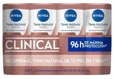 Nivea 4pk Desodorante Tono Natural Deo Mujer Clinical 96h Roll-on Deodorant