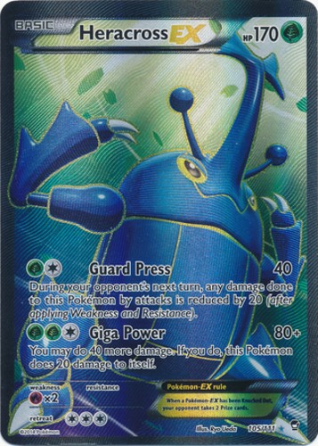 Moderately Played Heracross-EX - 105/111 - Full Art Ultra Rare Pokemon Furious F