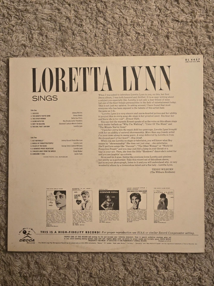 LORETTA LYNN SINGS DEBUT LP SCARCE 1963 PINK LABEL PROMO ORIGINAL!!! - Image 3 of 4