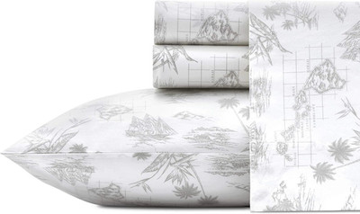 Tommy Bahama King Size Cooling Sheets Set - Vintage Map Grey