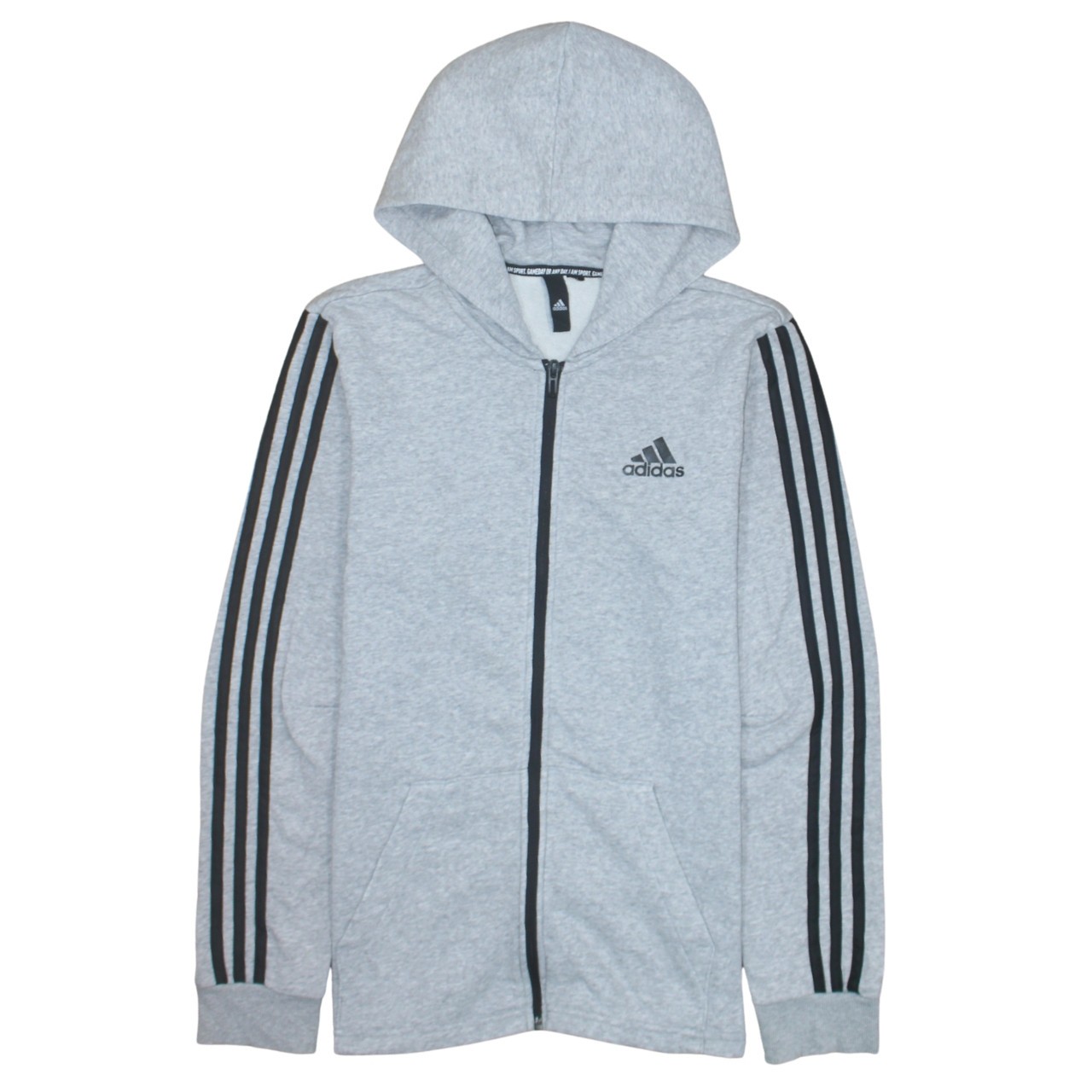 Adidas Mens Hoodie Grey Full Zip Three Stripe Sleeves Logo Fleece Track Jacket S