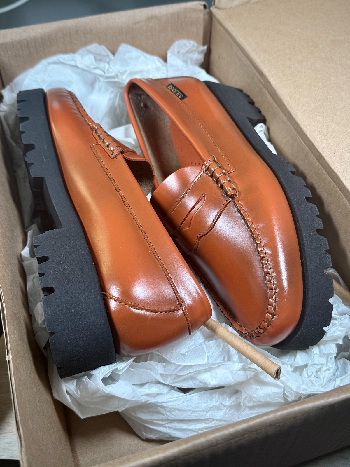 Ladies GH Bass Weejuns Tan Brown Orange Loafers New UK 4 image 9