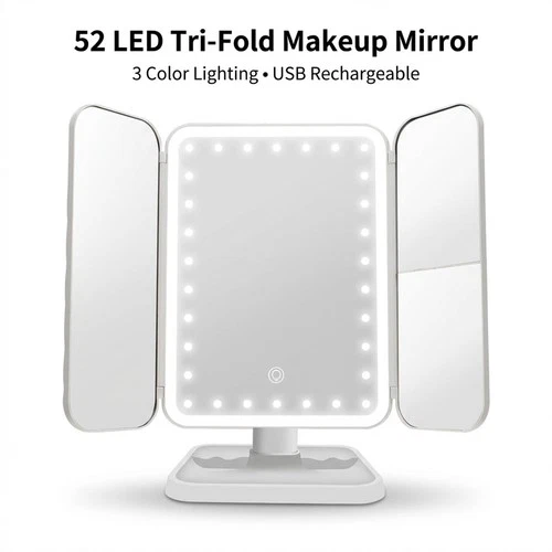 White Tri-Fold Makeup Mirror with 52 LED Lights, photo 2
