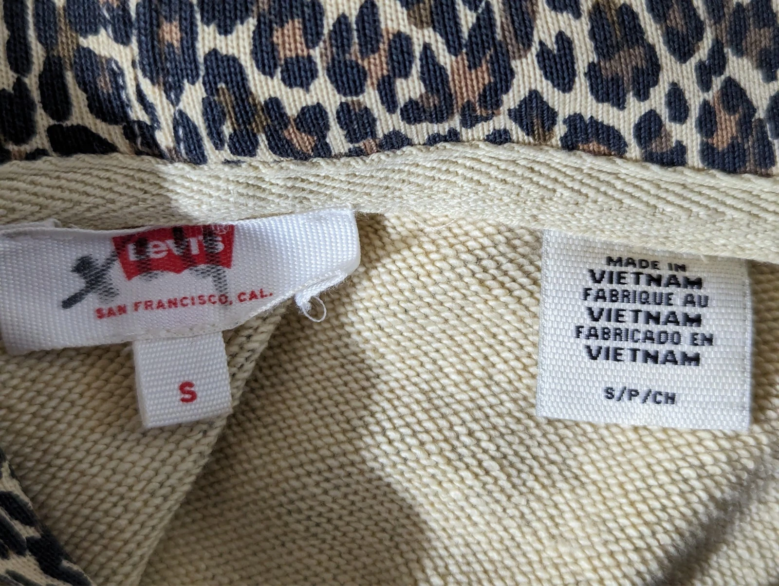 VETEMENTS Felpa Levi's tg S con cappuccio stampa leopardata coulisse tasca frontale rilassata 4379