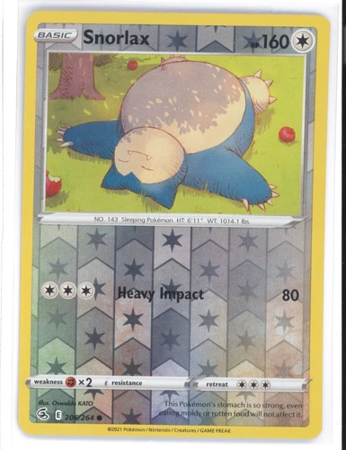 Snorlax 206/264 Fusion Strike Reverse Holo Common Pokémon TCG NM 0321#220