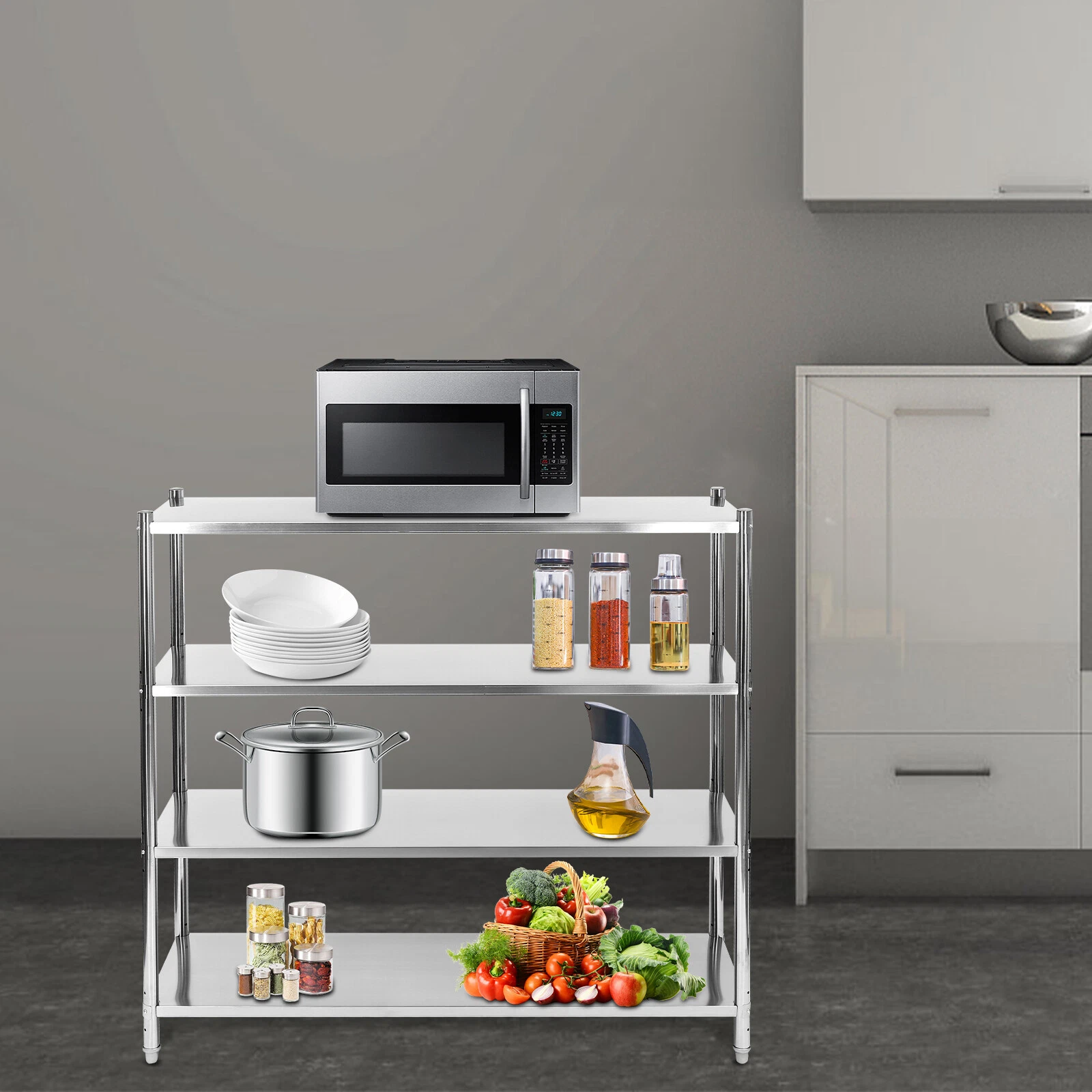 4-Tiers Stainless Steel Shelving Kitchen Storage Rack Holder Garage Organization