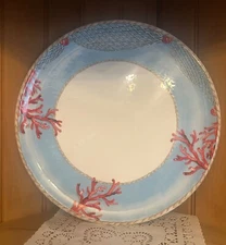 Hand-Painted Ceramic Plate Coral Nautical Rope Made in Italy Large Dinner Plate