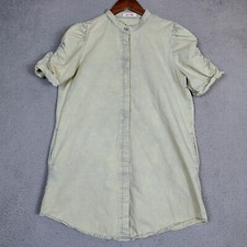 Mazik Shirt Dress Women's Large Green Short Sleeve Button Front Shift Mini Boho