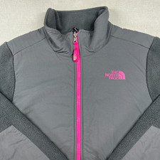 The North Face Fleece Jacket Boys XL/18 Grey Pink Full Zip Pockets Ski Hike Camp