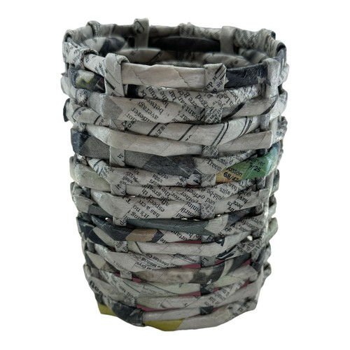 Handmade Upcycled Woven Paper Newspaper Newsprint Pencil Art Makeup ...