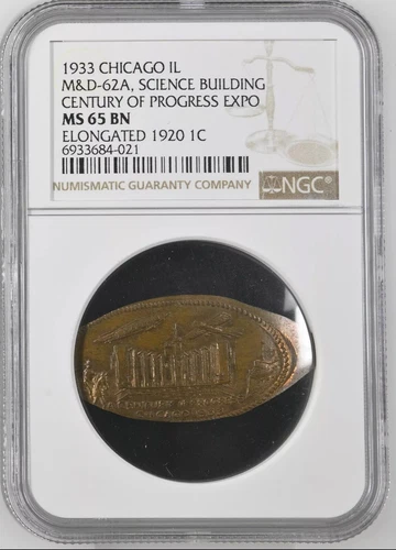 1933 CHICAGO Century of Progress Elongated Cent, M&D-62A, NGC MS-65BN