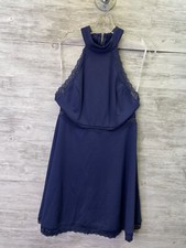 Lulus Reach Out My Hand Lace Skater Dress Womens M Navy Blue Sleeveless