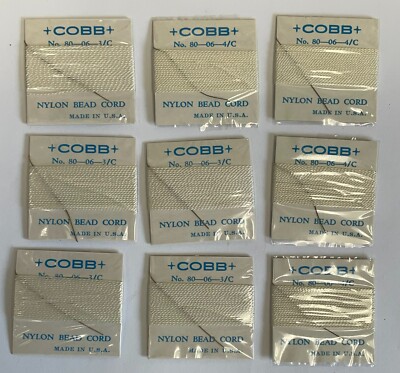 Pack-9 White Nylon Cobb Bead Stringing Cord w/ Built in Needle Sizes 3/C & 4/C