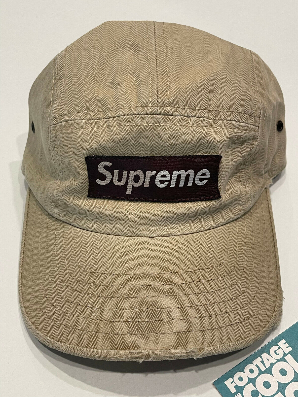 VINTAGE 2000S SUPREME 5-PANEL BOX LOGO CAMP CAP HAT CANVAS CAMEL TAN BROWN