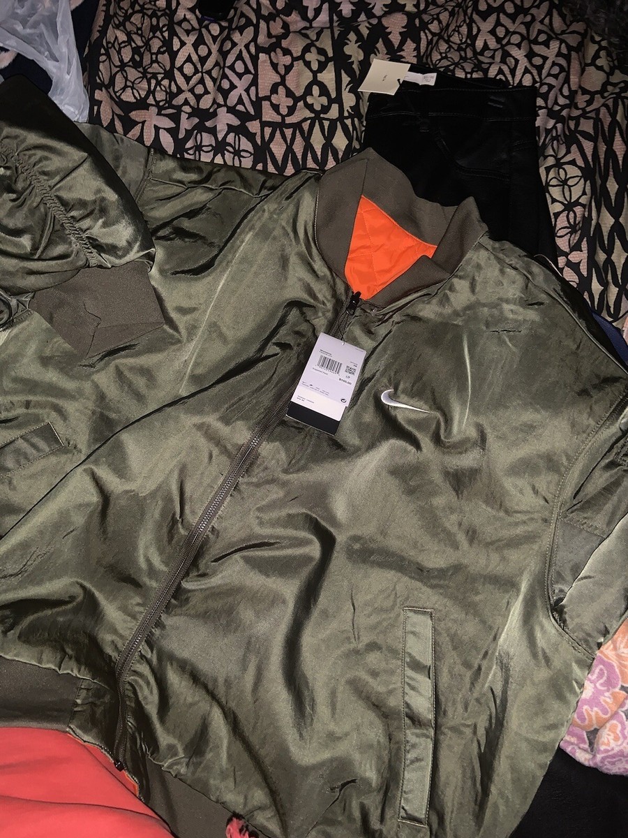 Nike Unisex Army Green / Orange Reversible Bomber Jacket