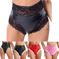 Womens Sexy Patent Leather Panties Maid Knicker Lingerie Thongs High Rise Briefs