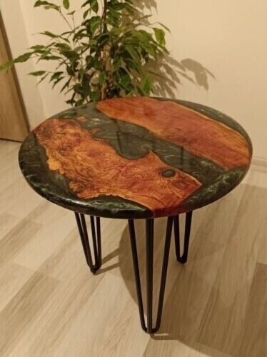 Table basse noire ronde résine époxy acacia mobilier en bois décoration sur commande - Photo 1 sur 7