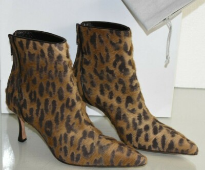 $995 NEW Manolo Blahnik LACE Exotic Pony SKIN Boots Leopard Beige Brown Shoes 37
