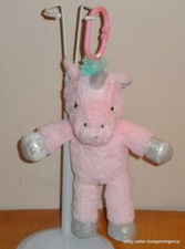 Pink Silver Unicorn Plush Activity Toy Clip-on Link Teal/Aqua hair