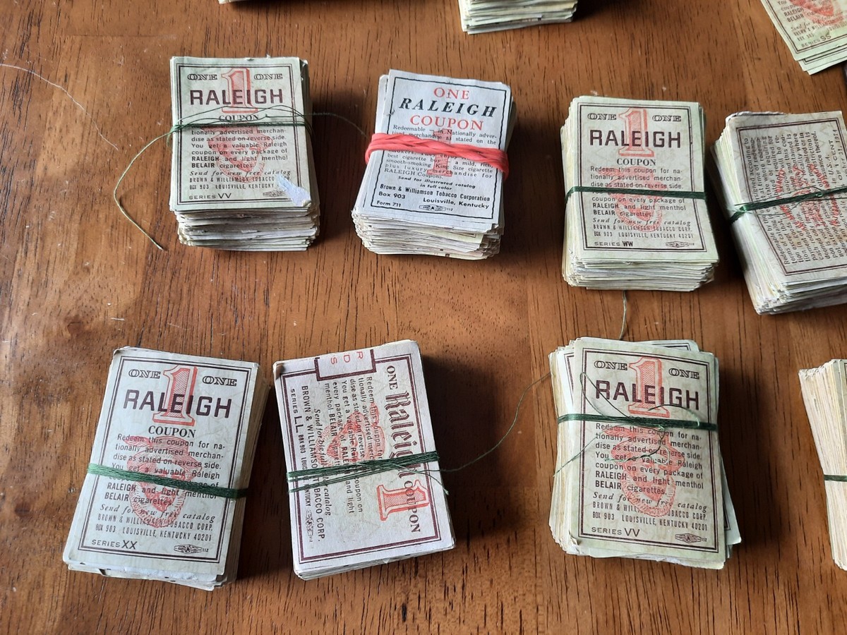 BULK Lot of Vintage Raleigh Tobacco Cigarette Coupon Strips Multiple Series  70s