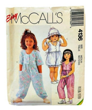Vintage 1980s Easy McCalls Girls Romper Jumpsuit Sewing Pattern 4136 Sz M UNCUT
