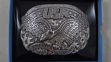 Nocona Silver Tone Eagle American Strong USA Oval Belt Buckle 37122