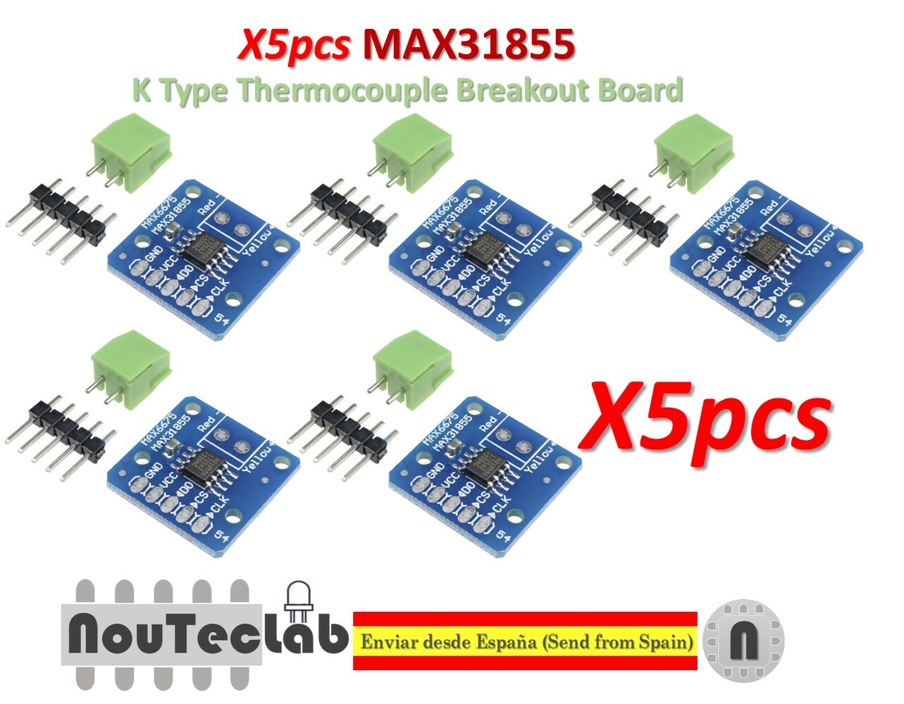 5pcs MAX31855 K Type Thermocouple Breakout Board Temperature Measurement Module