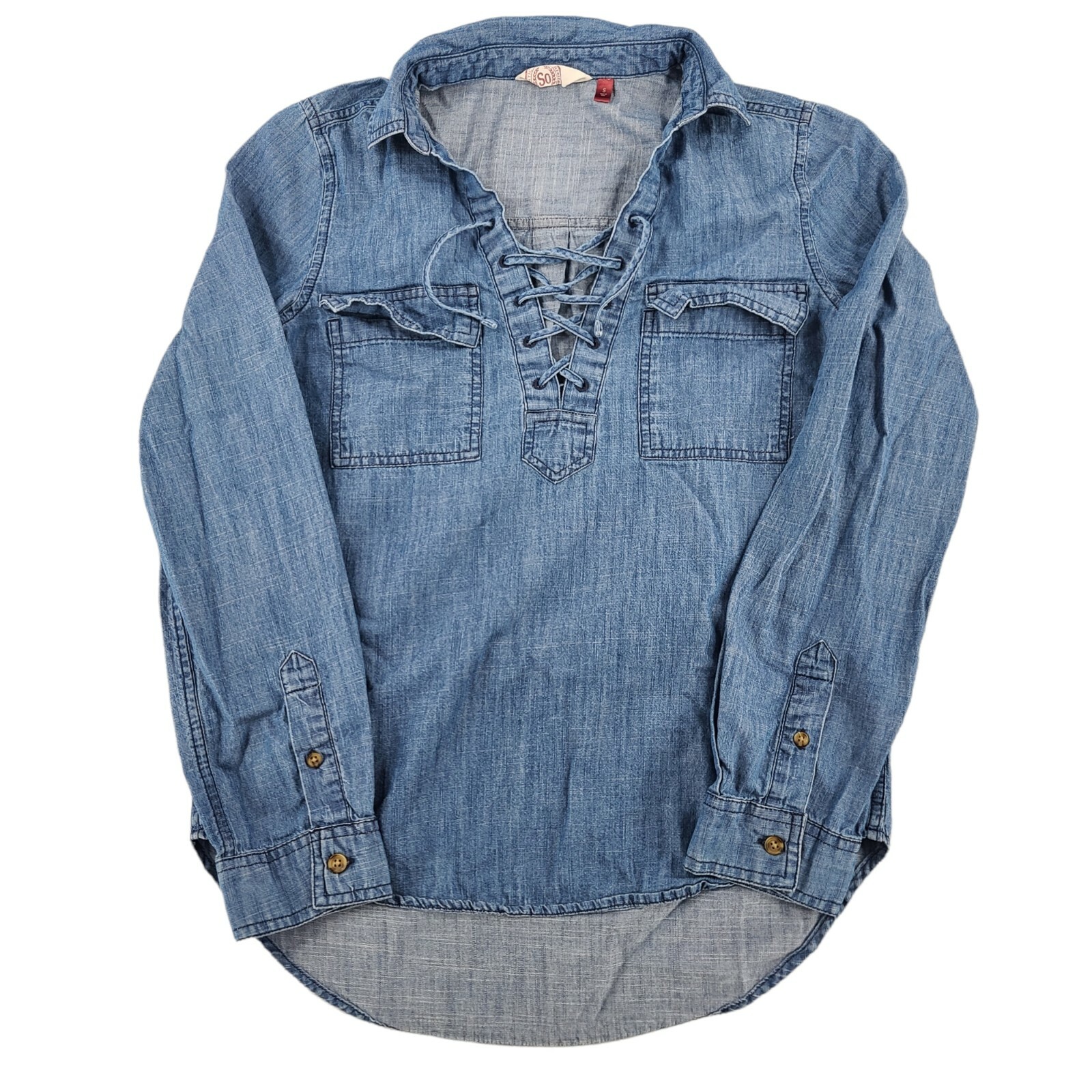 lace up denim shirt