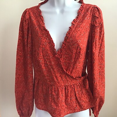 Universal Thread Long Sleeve Cross Wrap Blouse In Floral Red Size XS #floral #Pe