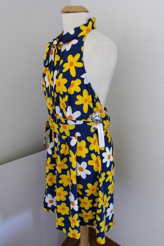Modcloth Dress Size 16 Blue Yellow Daisy Halter A-Line Tie Neck Open Back Belted - Picture 6 of 11