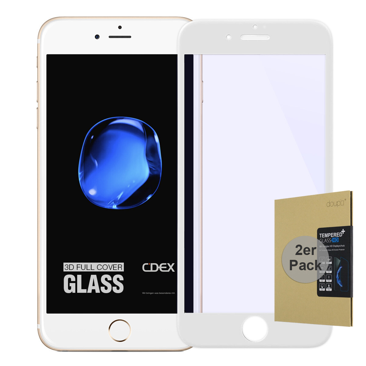 2x Pellicola Protettiva per IPHONE 8 Plus / 7 Vetro Full Screen